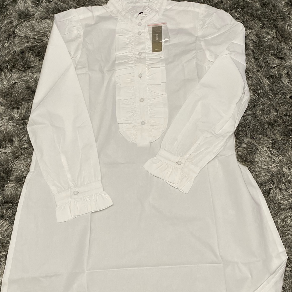 Women’s J Crew white  ruffled poplin shirt dress XS